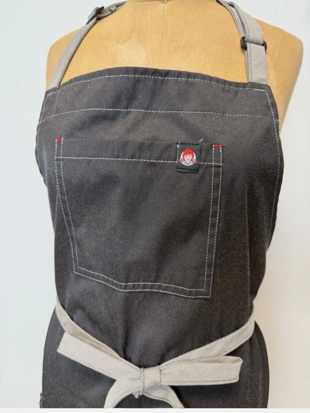 Wendys Apron Women Restaurant Uniform Chef Pocket Tie